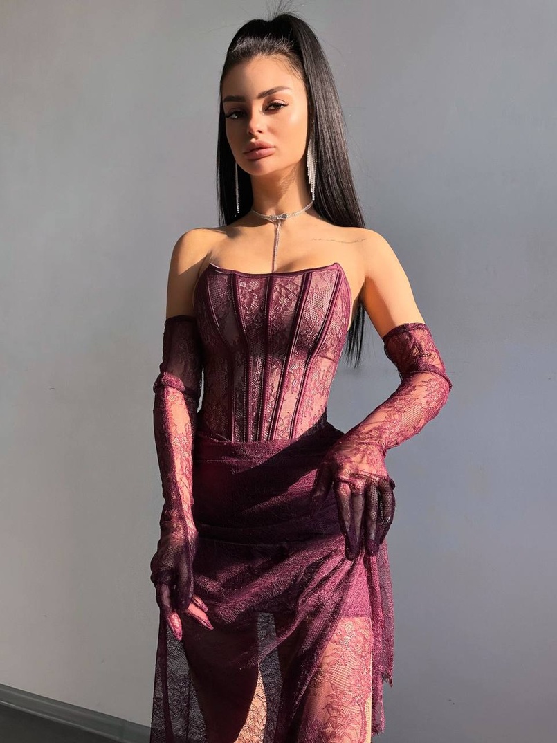 Мереживна сукня максі з рукавичками  | PUSHKA SHOP