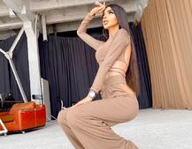 Трикотажный костюм с расклешенными брюками   | PUSHKA SHOP