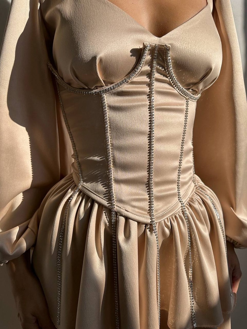 Комплект: сукня з подвійною спідницею + корсет, декорований стразами    | PUSHKA SHOP