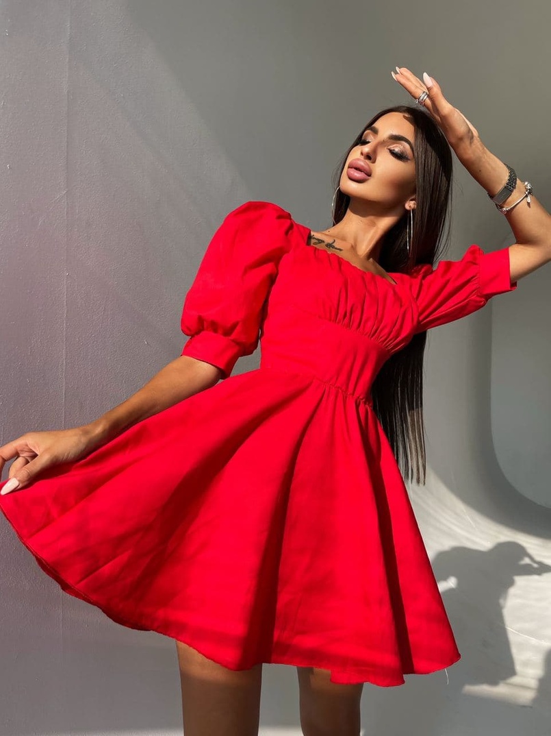 Платье с объемными рукавами из хлопка Платье с объемными рукавами из хлопка | PUSHKA SHOP