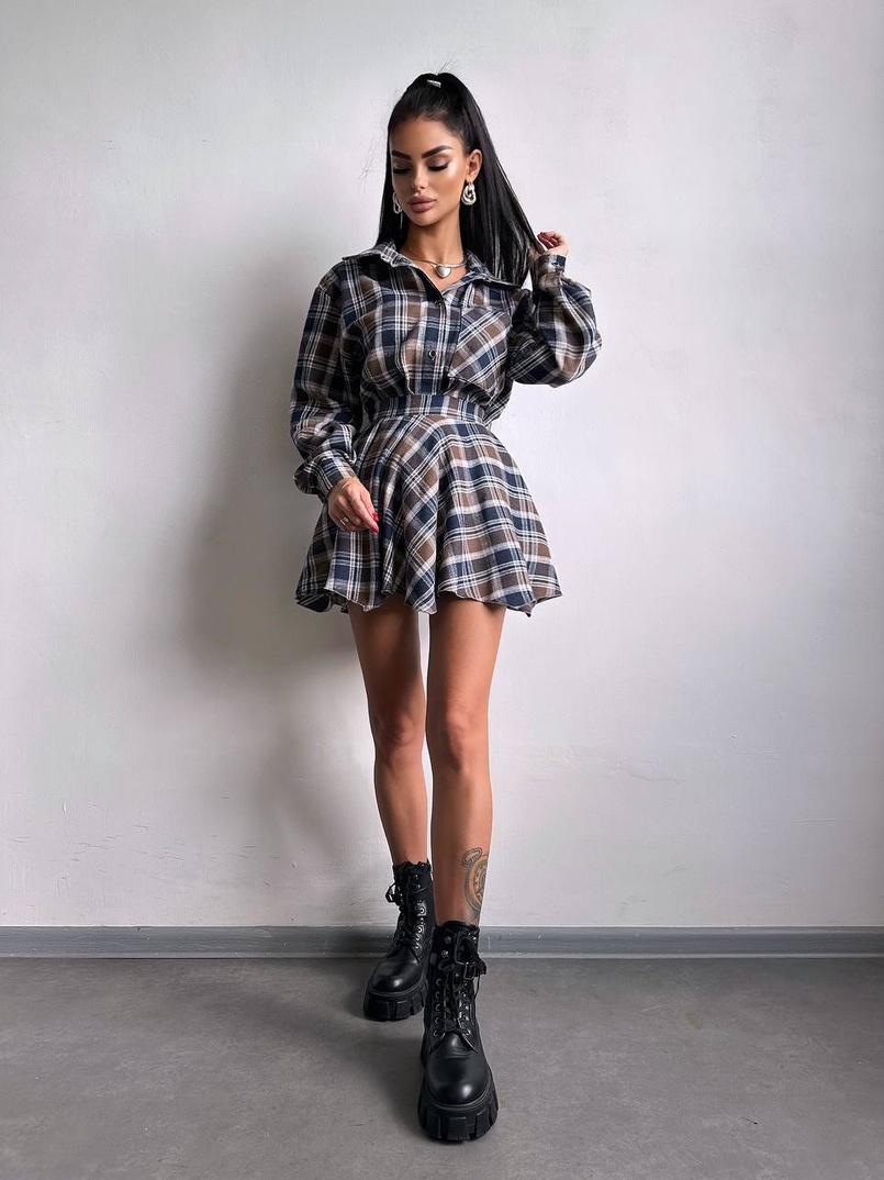 Комплект: сорочка + спідниця у клітинку  | PUSHKA SHOP