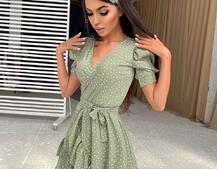 Милое платье в горошек с оборками + повязка на голову с бантом Милое платье в горошек с оборками + повязка на голову с бантом | PUSHKA SHOP