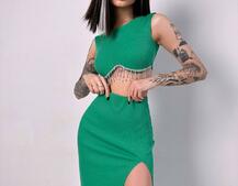 Комплект: топ з бахромою зі страз та спідниця з розрізом Комплект: топ з бахромою зі страз та спідниця з розрізом | PUSHKA SHOP