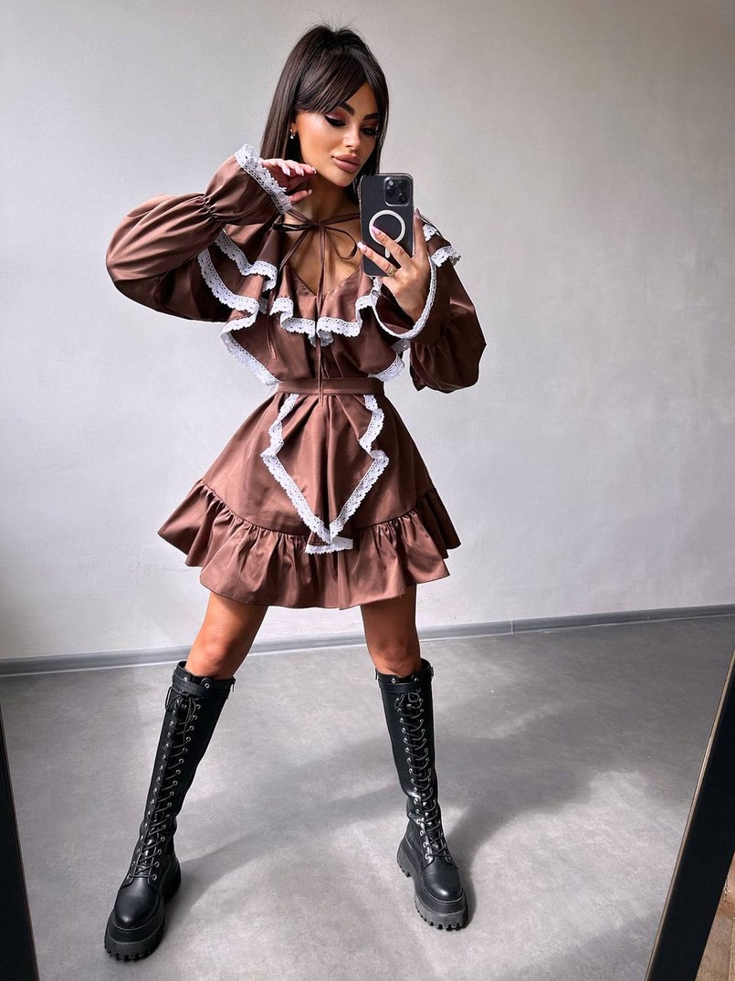 Котонова сукня декорована мереживом    | PUSHKA SHOP