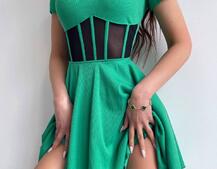 Сукня-міні  з елементами корсету  та спідницею солнцем | PUSHKA SHOP