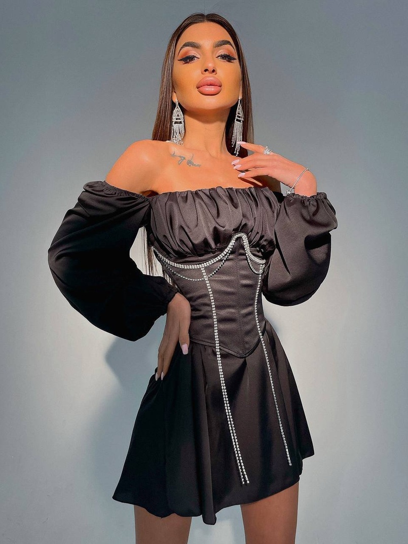 Приталена сукня з шовку  + корсет декорований стразами  Ручна робота  Приталена сукня з шовку  + корсет декорований стразами  Ручна робота  | PUSHKA SHOP