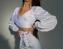 Атласний комплект, декорований бахромою зі страз | PUSHKA SHOP