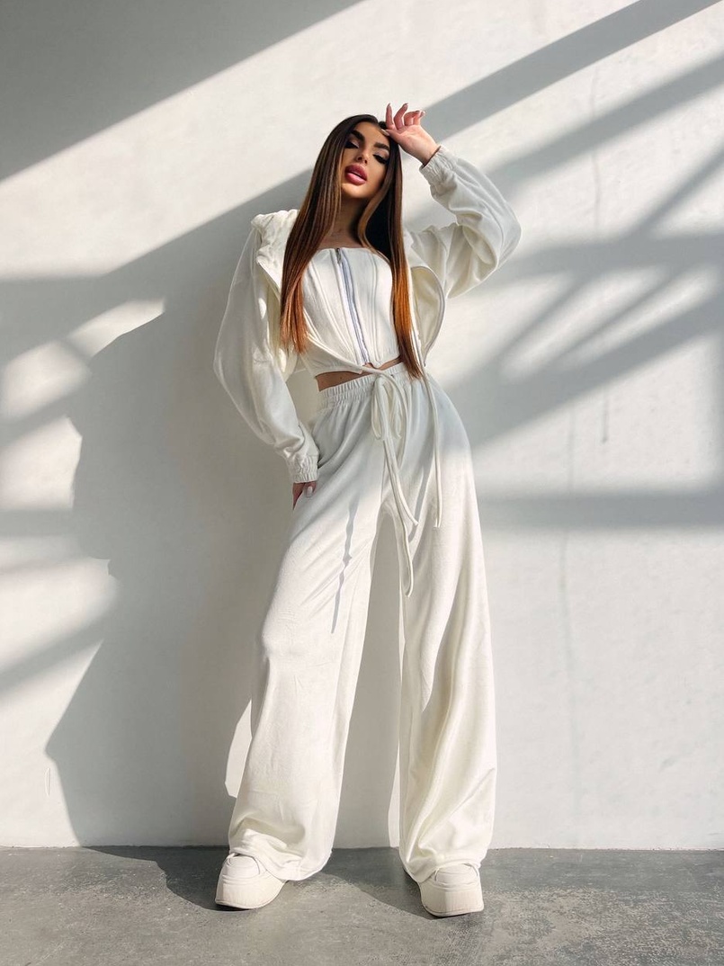 Велюровий комплект трійка: кофта + корсет на блискавці+ штани | PUSHKA SHOP