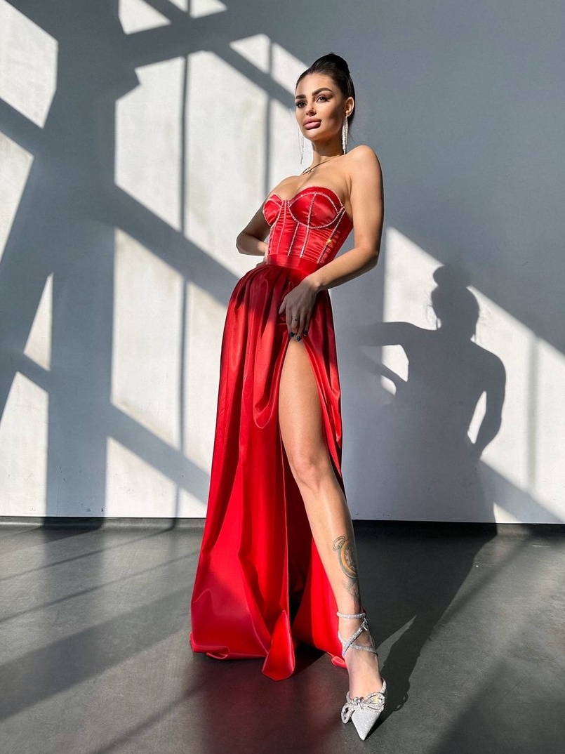 Комплект: корсет-бюстьє , декорований стразами  + спідниця максі з розрізом   Ручна робота  | PUSHKA SHOP