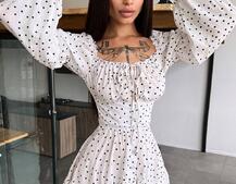 Сукня в горошок на ґудзиках з воланами  | PUSHKA SHOP