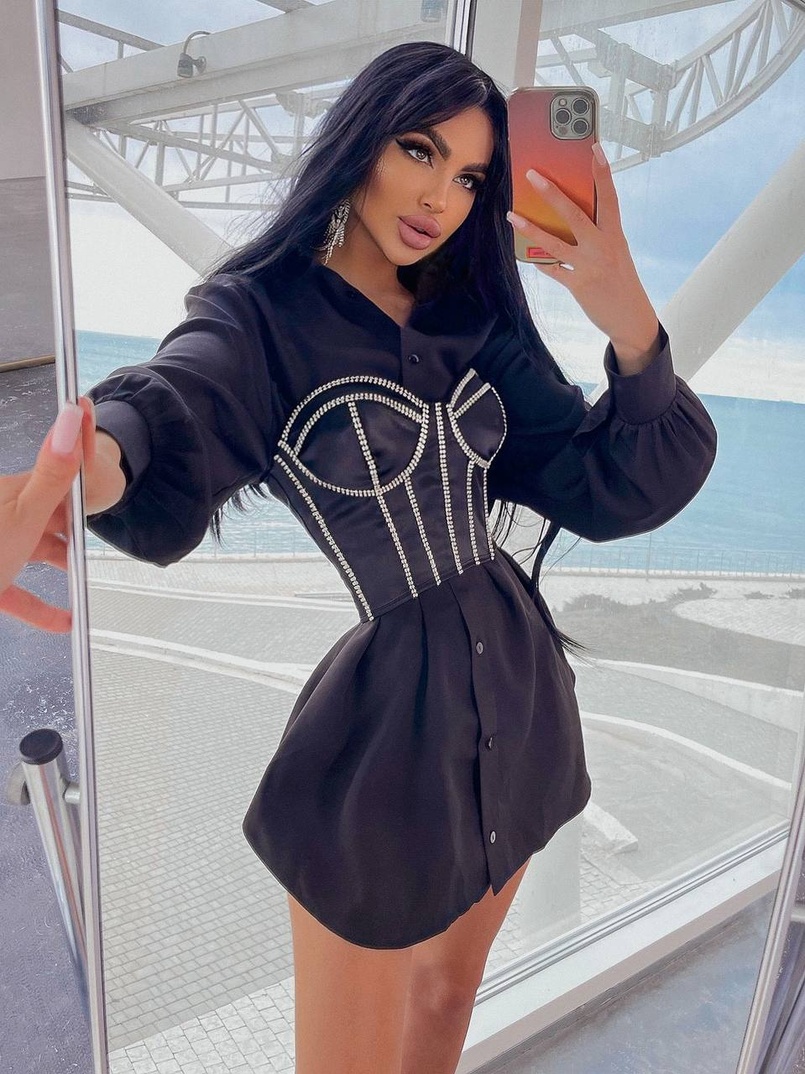 Приталена сукня-сорочка+корсет, декорований стразами | PUSHKA SHOP