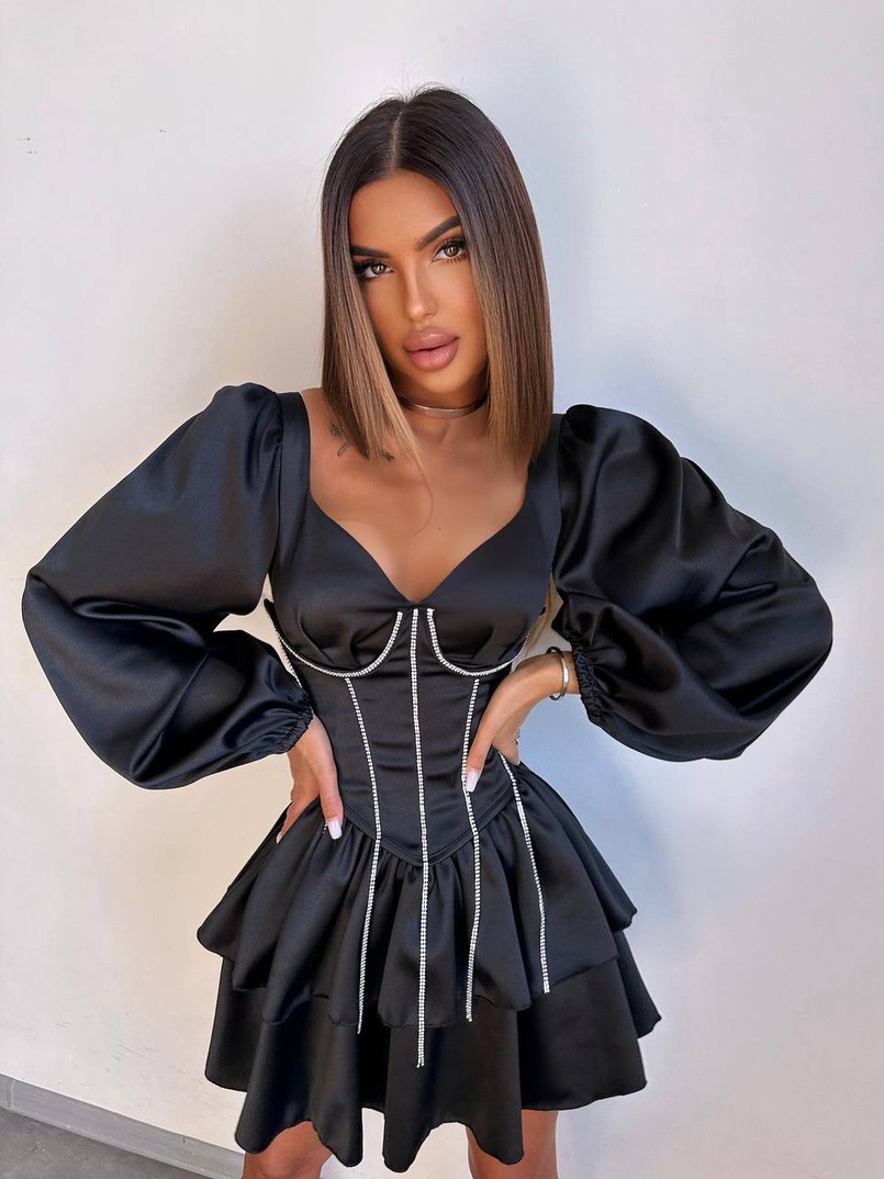 Комплект: сукня з подвійною спідницею + корсет, декорований стразами    | PUSHKA SHOP