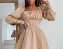 Платье с объемными рукавами из хлопка Платье с объемными рукавами из хлопка | PUSHKA SHOP