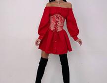 Приталена сорочка на плічках+  мереживний корсет | PUSHKA SHOP