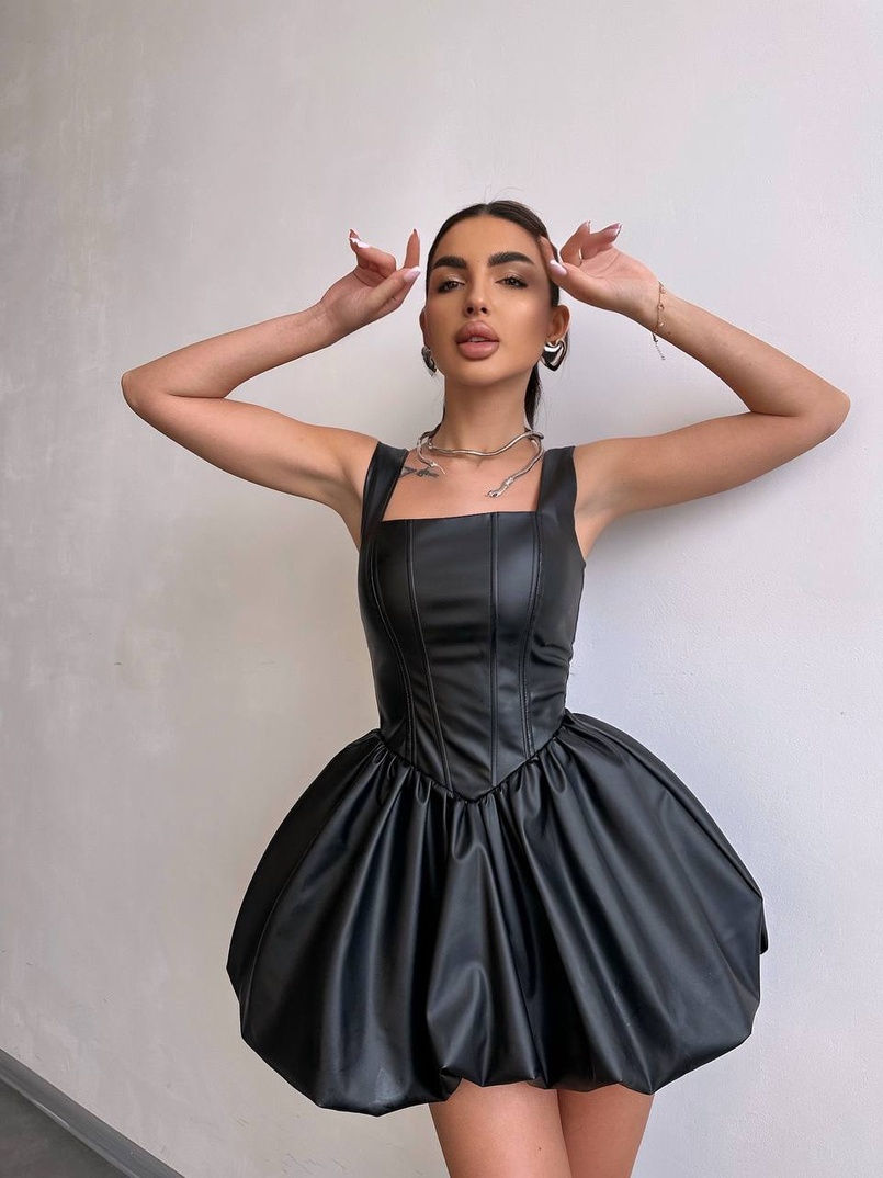 Корсетна сукня з еко-шкіри зі спідницею-балоном | PUSHKA SHOP