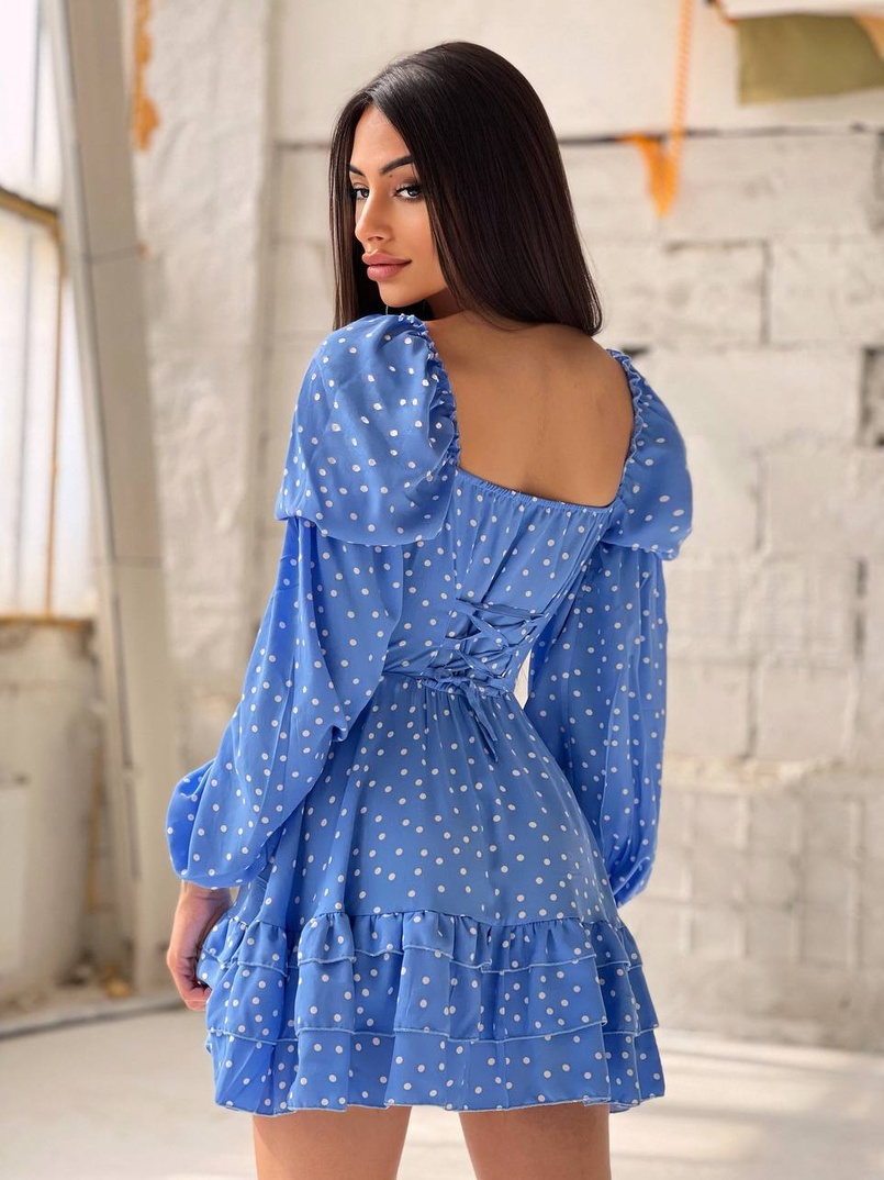 Сукня в горошок на ґудзиках з воланами  | PUSHKA SHOP