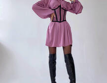 Комплект: шелковое платье на завязках с прозрачным бельевым корсетом на шнуровке Комплект: шелковое платье на завязках с прозрачным бельевым корсетом на шнуровке | PUSHKA SHOP