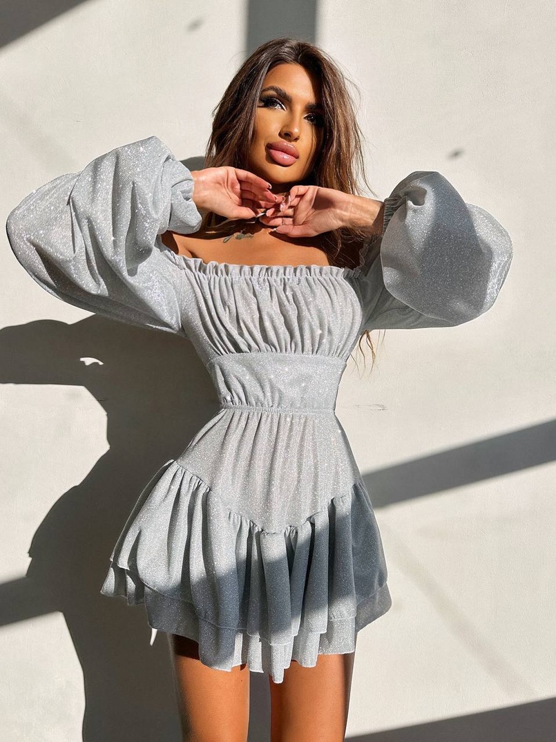 Блискуча сукня з воланами та шнурівкою на спинці | PUSHKA SHOP