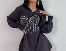 Приталена сукня-сорочка+корсет, декорований стразами | PUSHKA SHOP