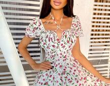 Летнее цветочное платье-миди с завязками на груди  Летнее цветочное платье-миди с завязками на груди  | PUSHKA SHOP