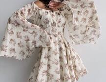 Шифонова сукня на підкладці з розкльошеними рукавами з асиметричною спідницею + корсет декорований стразами  | PUSHKA SHOP