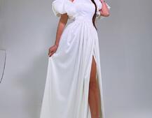 Атласное платье макси с объемными рукавами   | PUSHKA SHOP