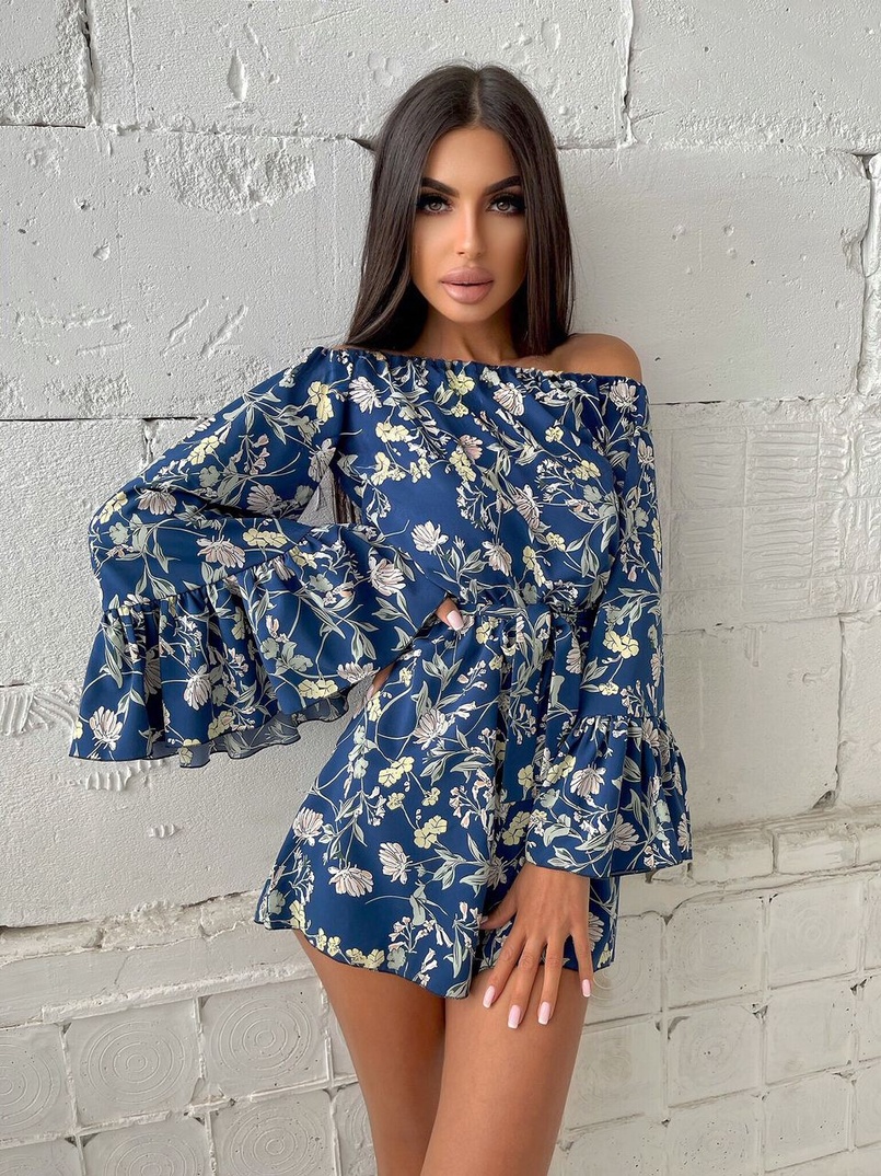 Цветочный ромпер с расклешенными рукавами  Цветочный ромпер с расклешенными рукавами  | PUSHKA SHOP