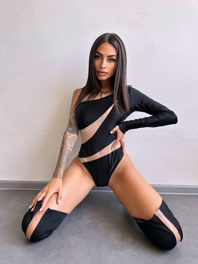 Боді на одне плече із вставками сітки | PUSHKA SHOP