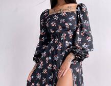 Сукня зі шнурівкою по спинці та розрізом на спідниці | PUSHKA SHOP