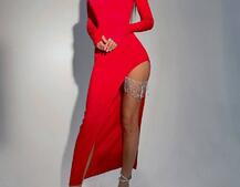 Сукня з розрізом, декорована бахромою зі страз | PUSHKA SHOP