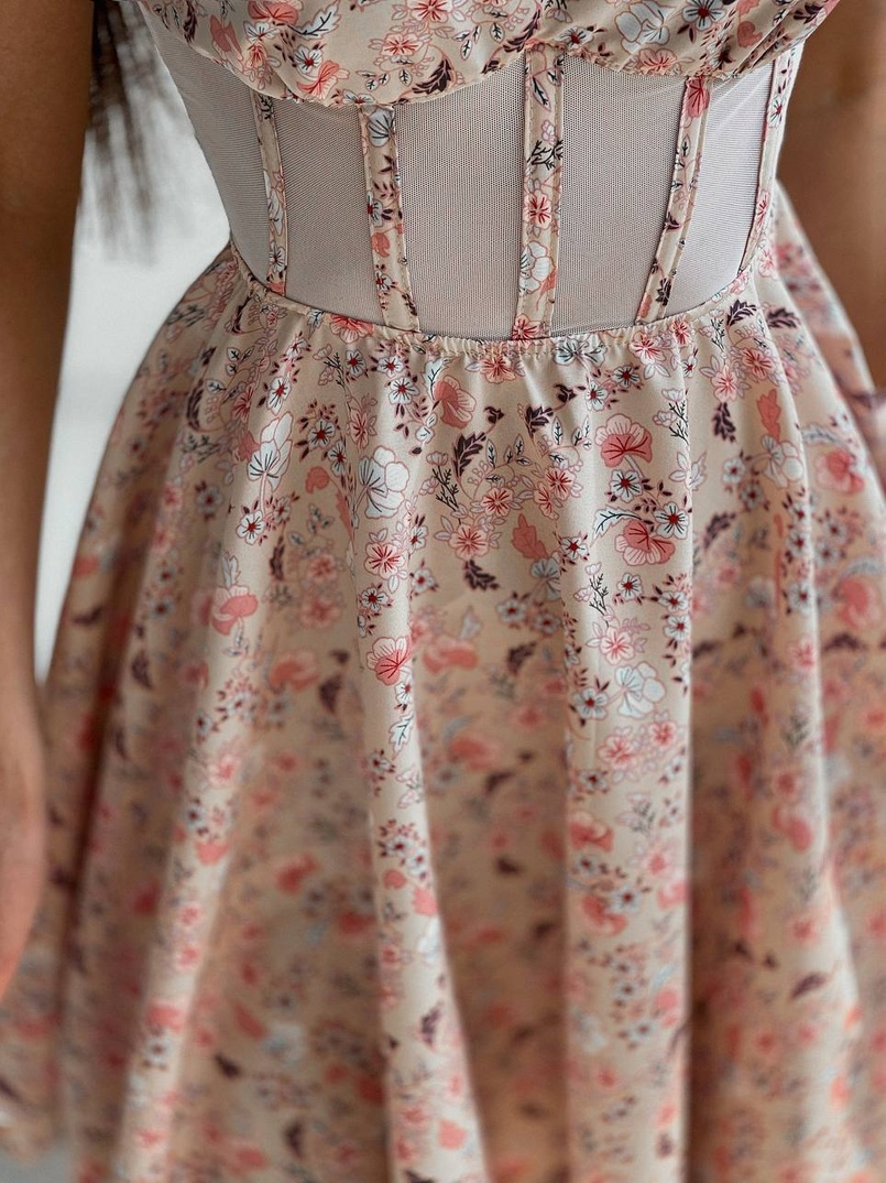 Цветочное платье мини с элементами корсета на косточках  | PUSHKA SHOP