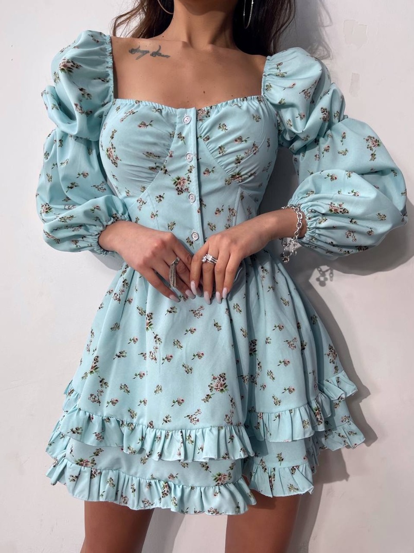 Лялькова сукня з пишною спідницею та корсетним верхом з ніжним квітковим принтом  Лялькова сукня з пишною спідницею та корсетним верхом з ніжним квітковим принтом  | PUSHKA SHOP