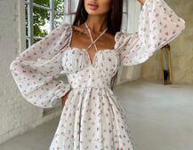 Шифоновое платье с завязками на груди  | PUSHKA SHOP