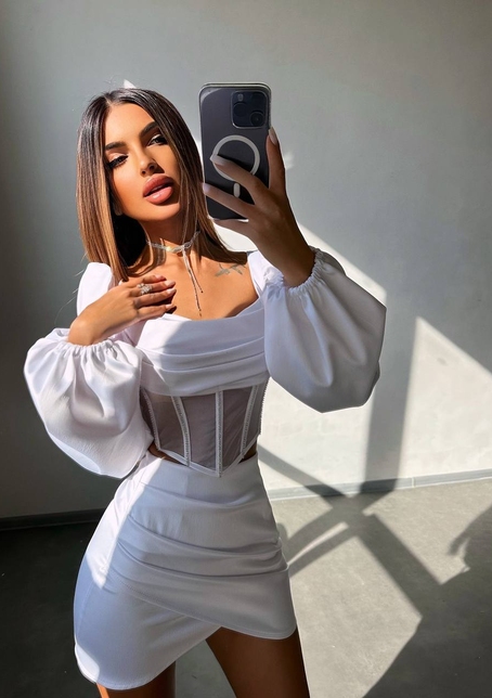 Комплект: корсет, декорований стразами   + спідниця міні з драпіруванням  | PUSHKA SHOP