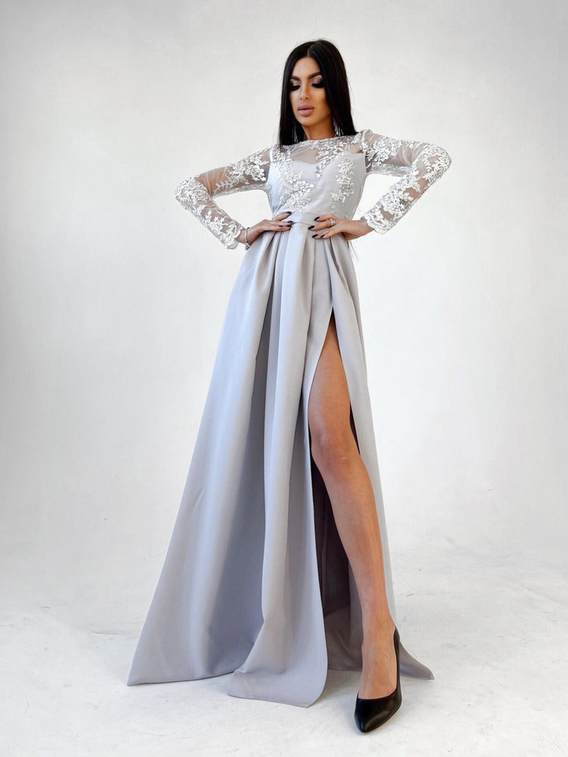 Платье макси с кружевным верхом и разрезом на юбке  Платье макси с кружевным верхом и разрезом на юбке  | PUSHKA SHOP