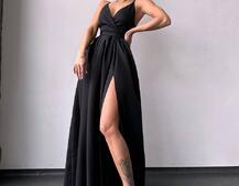 Сукня максі на тонких бретелях з розрізом на спідниці  | PUSHKA SHOP