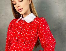 Платье-рубашка с воротничком, декорированным кружевом Платье-рубашка с воротничком, декорированным кружевом | PUSHKA SHOP