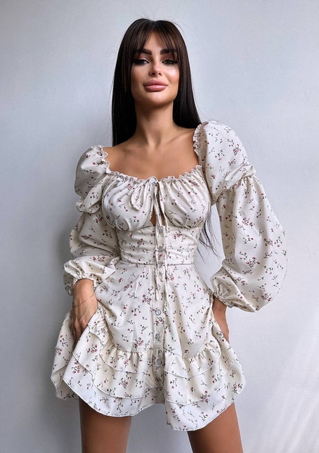 Сукня з квітковим принтом з воланами на ґудзиках  | PUSHKA SHOP