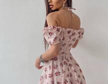 Платье с завязками на груди в цветочный принт | PUSHKA SHOP