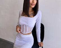 Трикотажний комплект: топ з елементами корсету та спідниця з розрізами  | PUSHKA SHOP