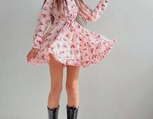 Платье в цветочный принт с оборками | PUSHKA SHOP