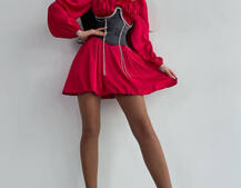 Приталена сукня з шовку  + корсет декорований стразами  Ручна робота  | PUSHKA SHOP