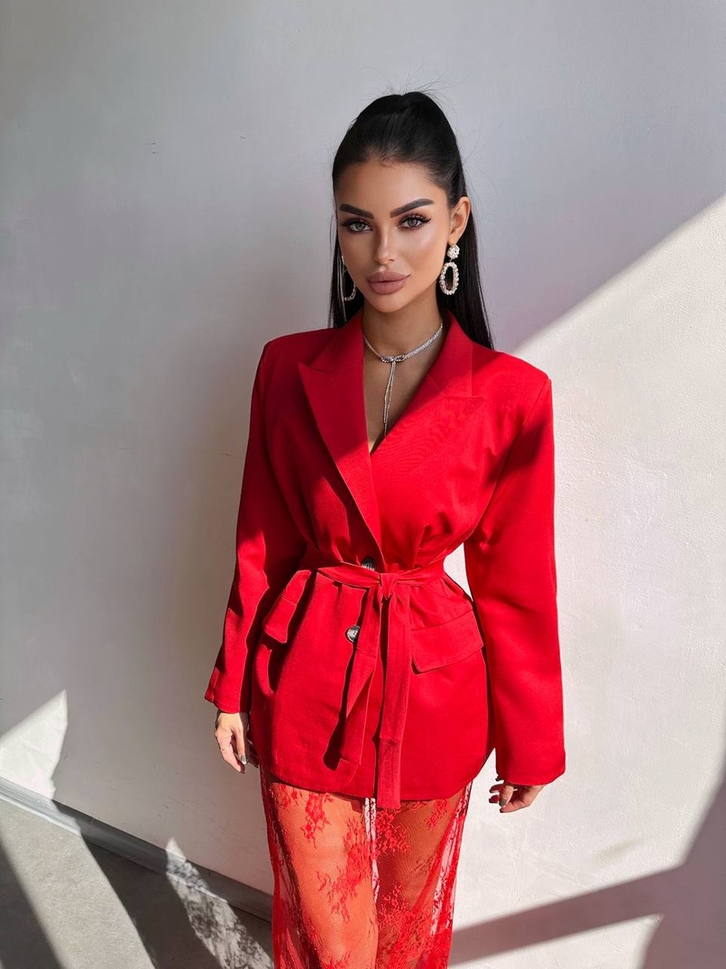 Комплект: піджак + блуза з баской + мереживна спідниця-шорти  | PUSHKA SHOP