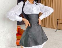 Платье-рубашка из прошвы в комплекте с сарафаном из эко-кожи    | PUSHKA SHOP