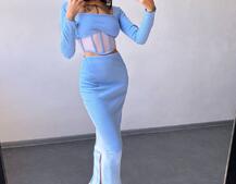 Трикотажний комплект: топ з елементами корсету та спідниця з розрізами Трикотажний комплект: топ з елементами корсету та спідниця з розрізами | PUSHKA SHOP