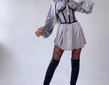 Комплект: шелковое платье на завязках с прозрачным бельевым корсетом на шнуровке Комплект: шелковое платье на завязках с прозрачным бельевым корсетом на шнуровке | PUSHKA SHOP