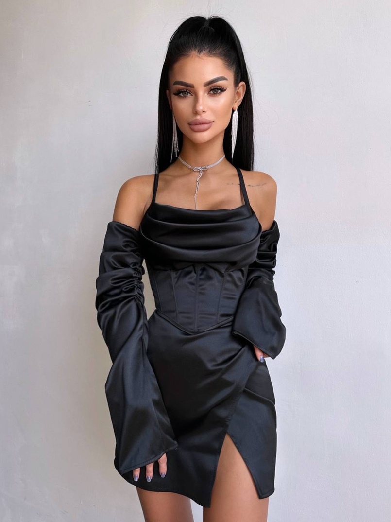 Комплект: корсет з рукавами    + спідниця міні з драпіруванням   | PUSHKA SHOP