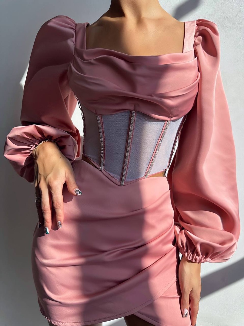 Комплект: корсет, декорований стразами + спідниця міні з драпіруванням   Ручна робота  | PUSHKA SHOP