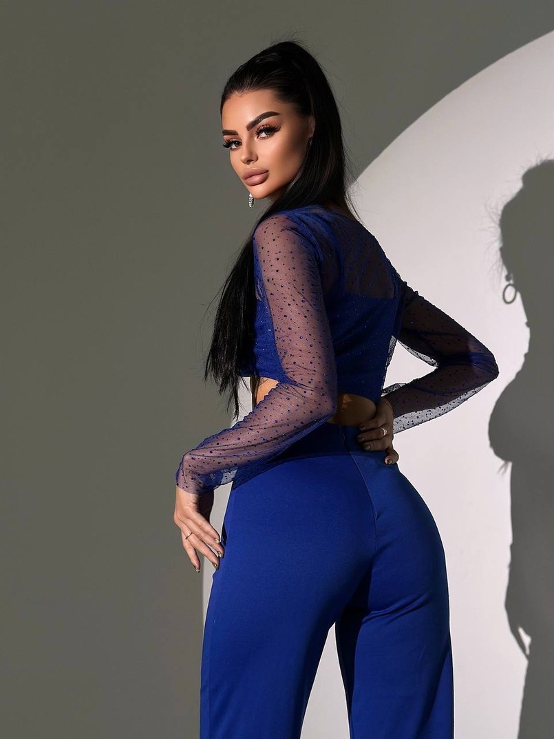 Комплект: топ + штани із сіткою зі стразами  | PUSHKA SHOP