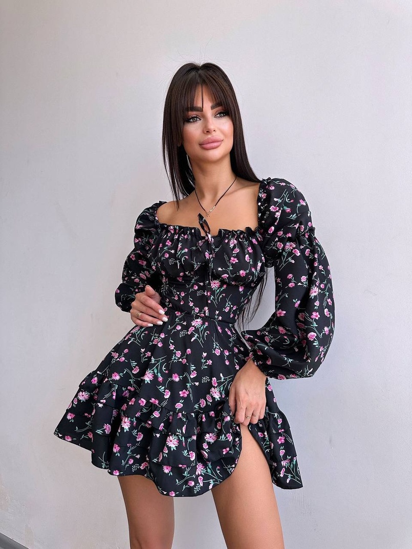 Квіткова сукня з воланами та шнуровкою по спинці | PUSHKA SHOP